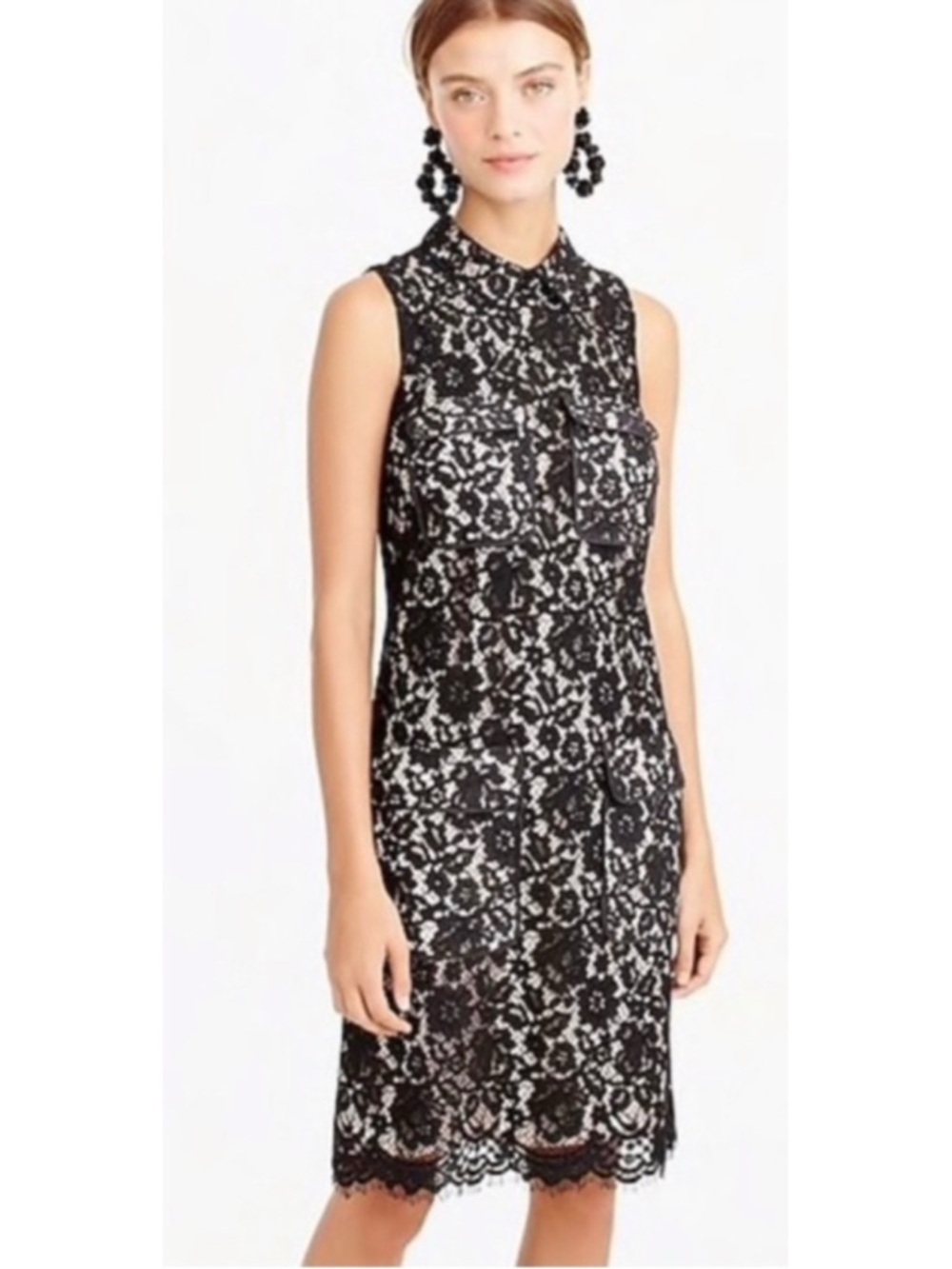 J. CREW | Sleeveless Lace Cocktail Dress Black and Nude Four Pocket Front Sz.‎ 2